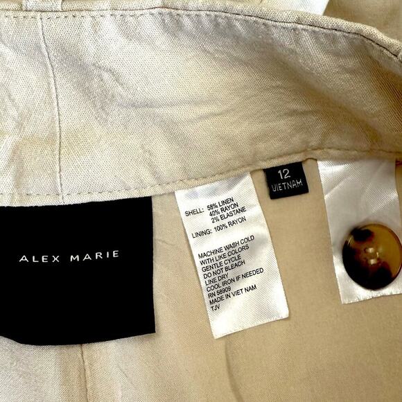 Alex Marie Linen Blend Pleated High Rise Wide Leg Bermuda Shorts Size 12 Neutral - Picture 11 of 11